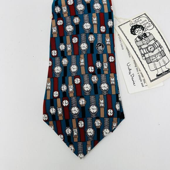 NEW! Vicky Davis Anyone Have the Time? Tie Teal Brown - Picture 2 of 5
